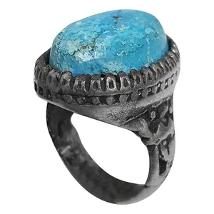 انگشتر نقره مردانه مدل فیروزه عجمی کرمان  FAK2019