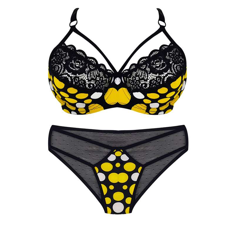 ست شورت و سوتین زنانه مدل خال دار رنگ زرد