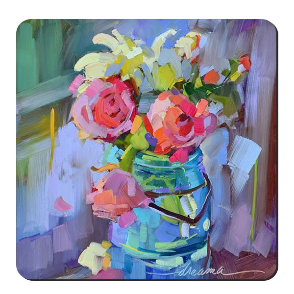  زیر لیوانی طرح نقاشی گل و گلدان کد nzl95