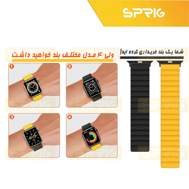 بند اسپریگ مدل Silicone Magnetic Link BK مناسب برای اپل واچ سری Se/1/2/3/4/5/6/7/8/9/Ultra/Ultra2 سایز 42/44/45 میلی متری