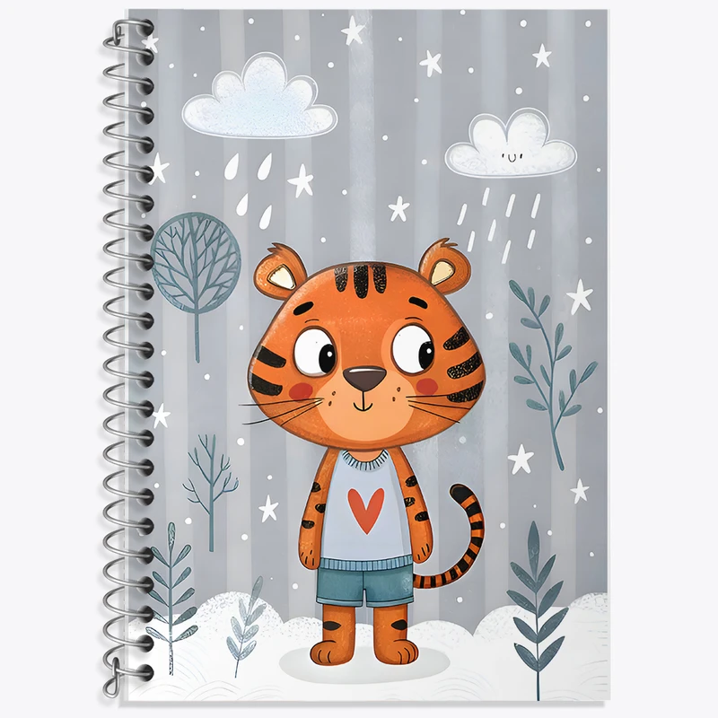 دفتر زبان 50 برگ خندالو مدل دو خط طرح ببر بامزه کد F8051