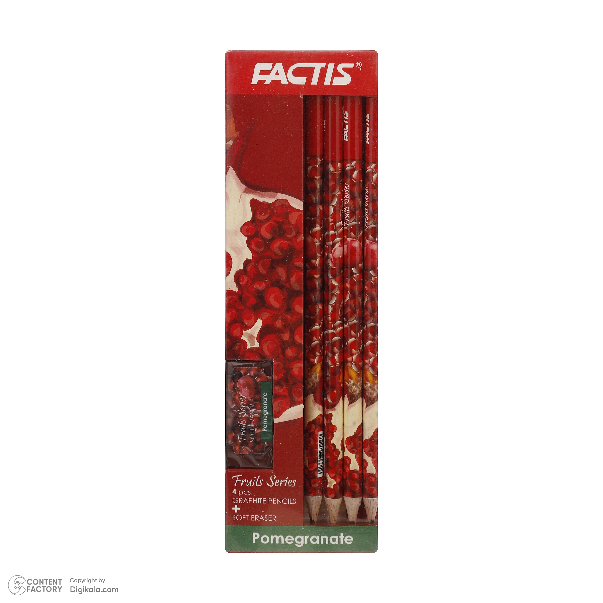 مداد فکتیس مدل pomegranate  به همراه پاک کن بسته 4 عددی