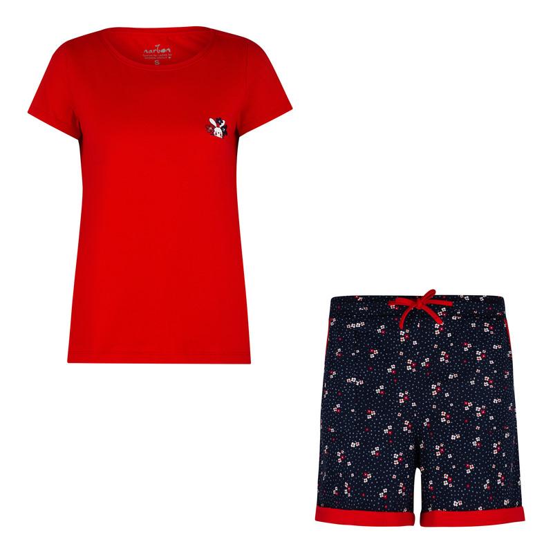 ست تی شرت آستین کوتاه و شلوارک زنانه ناربن مدل 15211083 رنگ قرمز