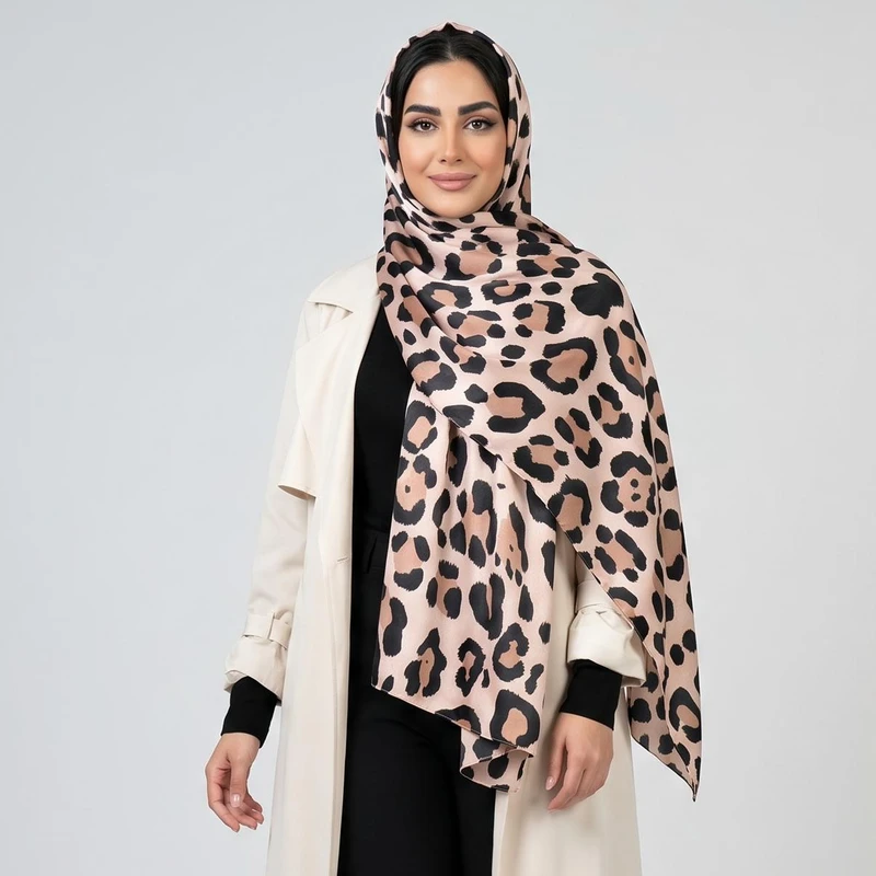 شال زنانه مدل ابریشم طرح پلنگی کد ab495