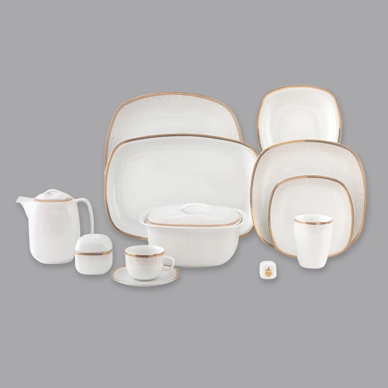 سرویس غذاخوری 98 پارچه 12 نفر چینی زرین ایران مدل ریوا سری کواترو درجه یک