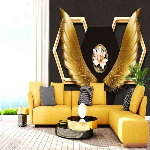 پوستر دیواری سه بعدی مدل بال زمینه هندسی چند ضلعی تک گل DVRF2299