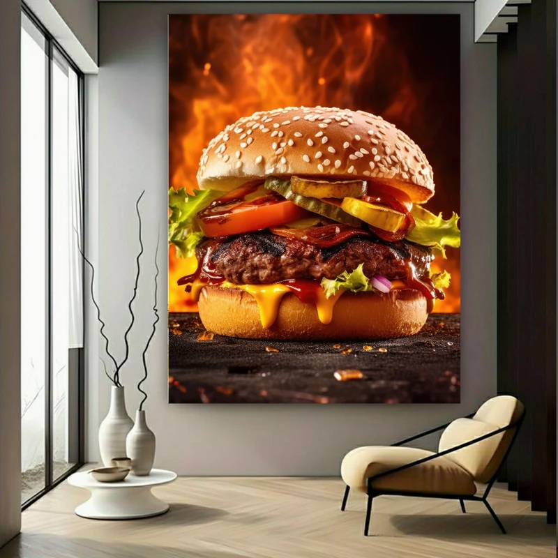  پوستر پارچه ای طرح همبرگر مدل ذغالی کد N219