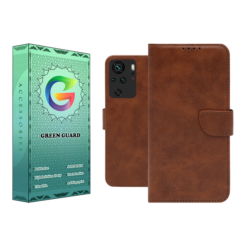 کیف کلاسوری گرین گارد مدل چرمی مگنتی کد Brown-GB01 مناسب برای گوشی موبایل شیائومی Redmi Note 10 4G/ Note 10s / Poco M5S