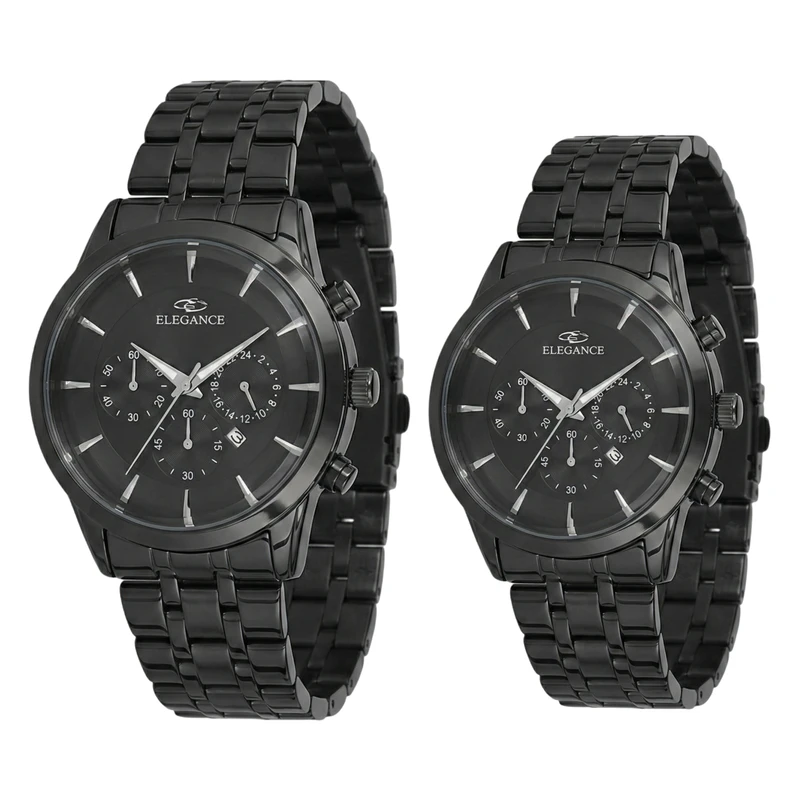 ست ساعت مچی عقربه‌ای کوارتز زنانه و مردانه الگانس مدل کلاسيک تک موتور تاریخ شمار کد El001