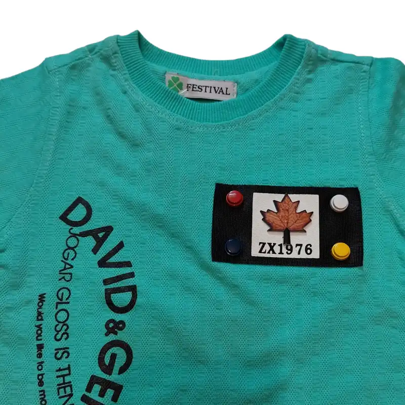 تی شرت آستین کوتاه نوزادی مدل ASH722 برگ رنگ سبز