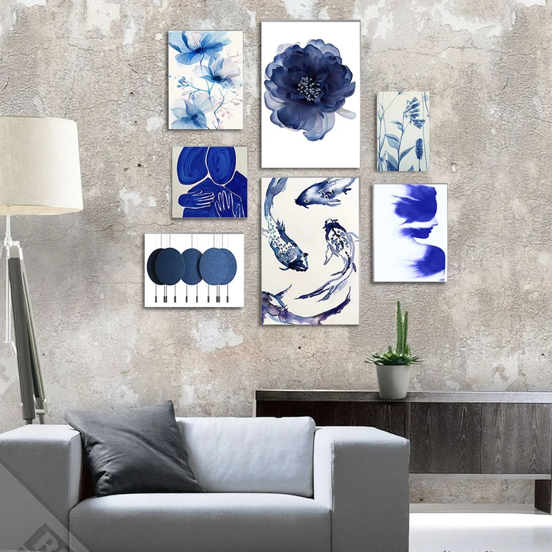 تابلو شاسی بکلیت طرح نقاشی مینیمال چهره و گل و ماهی مدل SH-3016 مجموعه 7 عددی