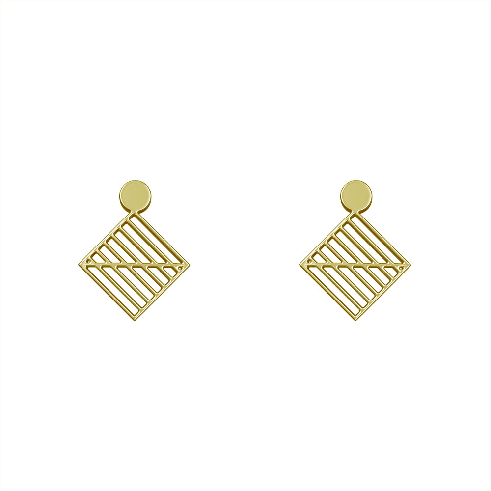 گوشواره طلا 18 عیار زنانه مدوپد مدل لوزی راه راه کد GA1-10353