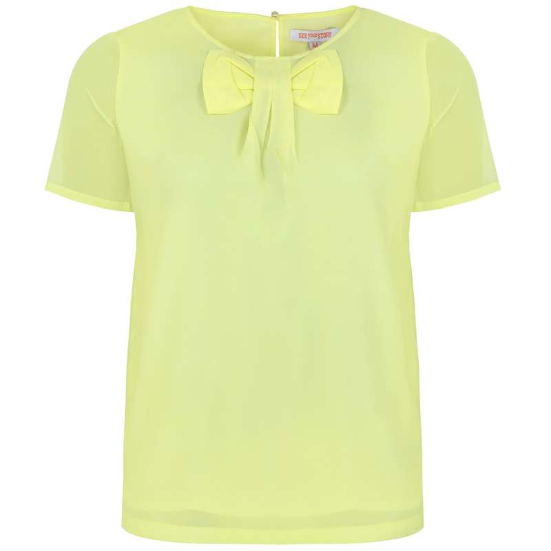 بلوز آستین کوتاه زنانه مدل تور حریر رنگ زرد