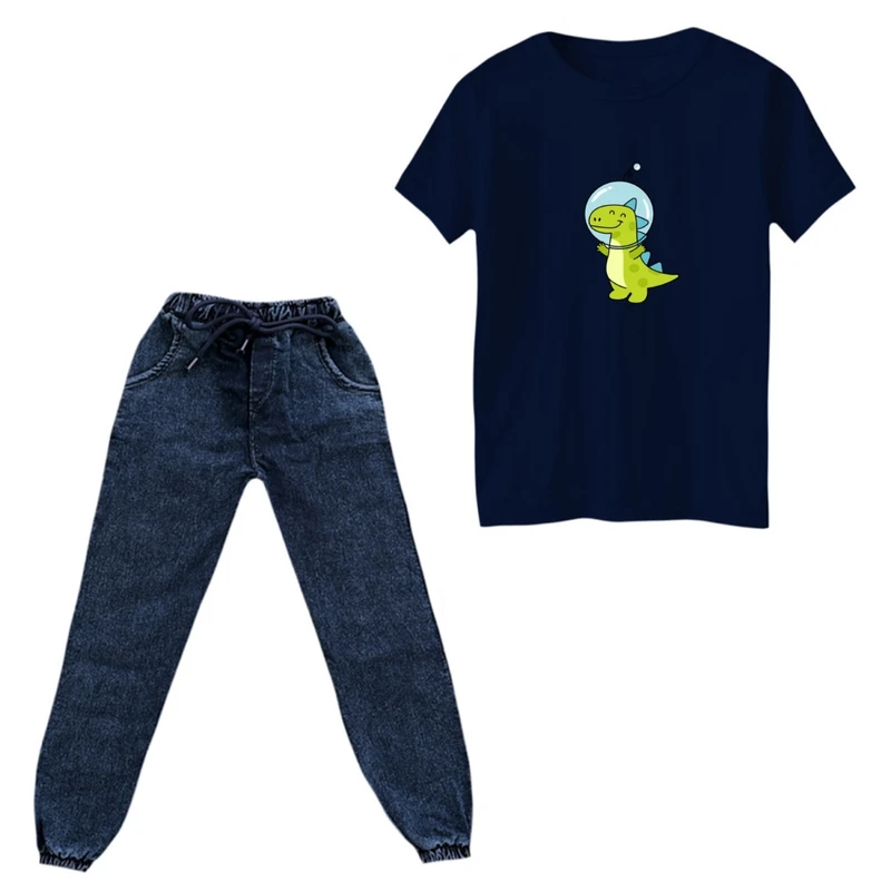 ست تی‌شرت و شلوار پسرانه مدل دایناسور کد 02