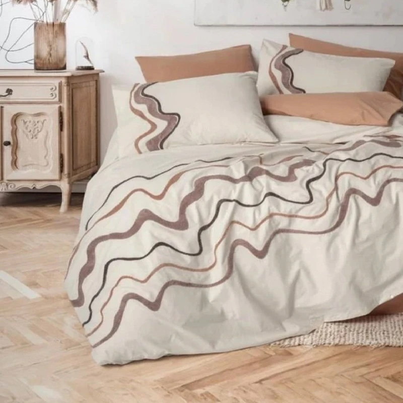 سرویس روتختی کاتن باکس مدل Puff Nakisli Molende Karamel دونفره 6 تکه