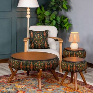 میز جلومبلی و میز عسلی گرد با پایه و صفحه چوبی مدل نگار دلگشا مجموعه سه عددی 