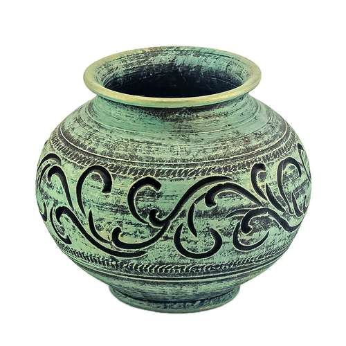 گلدان سفالی مدل پتینه کنده کاری