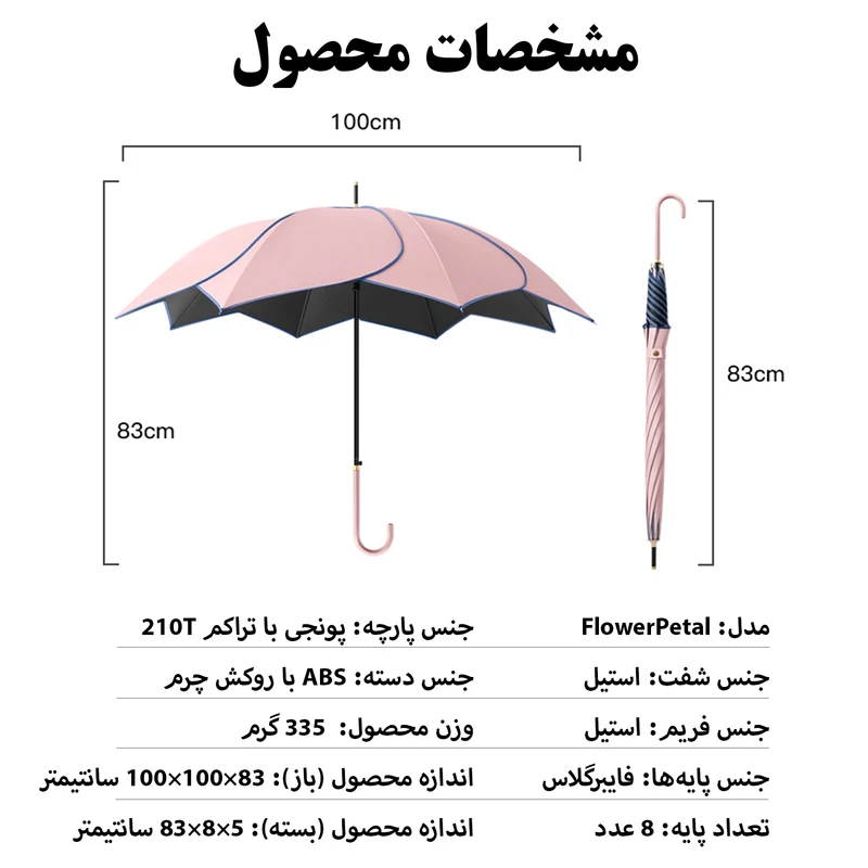عکس شماره 8 : چتر 8 پره گلد ایر مدل petal قطر 100 سانتی-متر