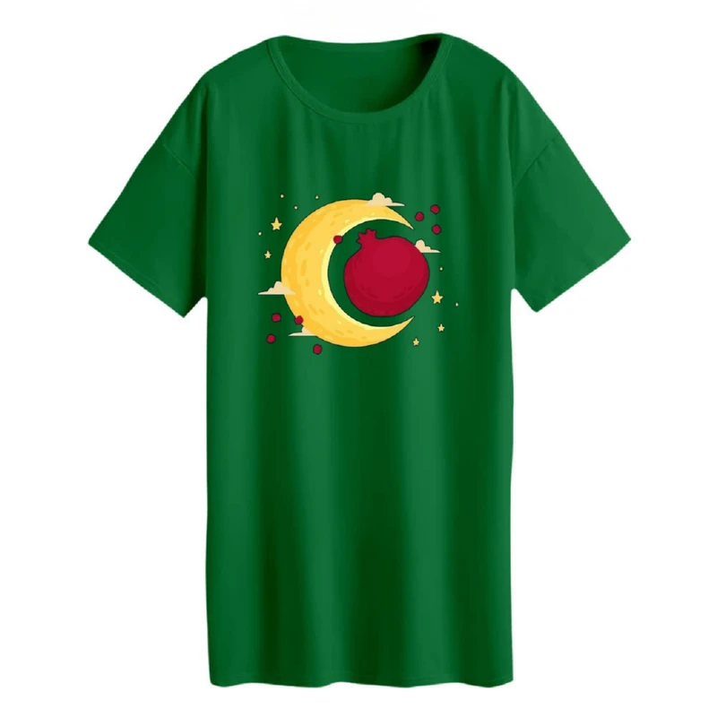 تی شرت لانگ زنانه مدل  ماه و انار