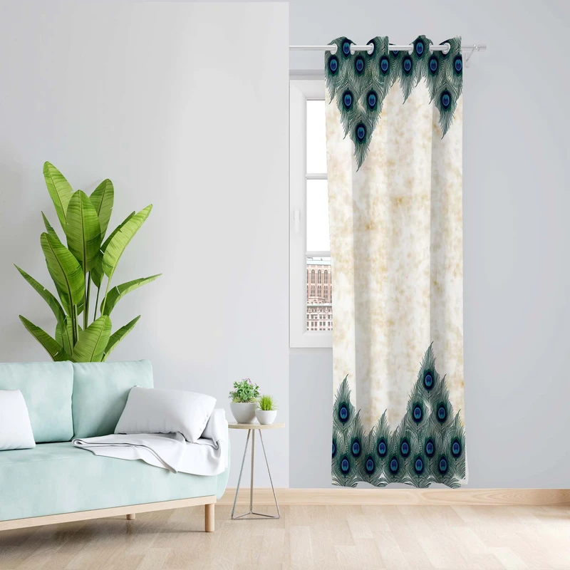 پرده طرح پر طاووس مدل مخمل پانچی کد 5218 z سایز 140x200 سانتی متر