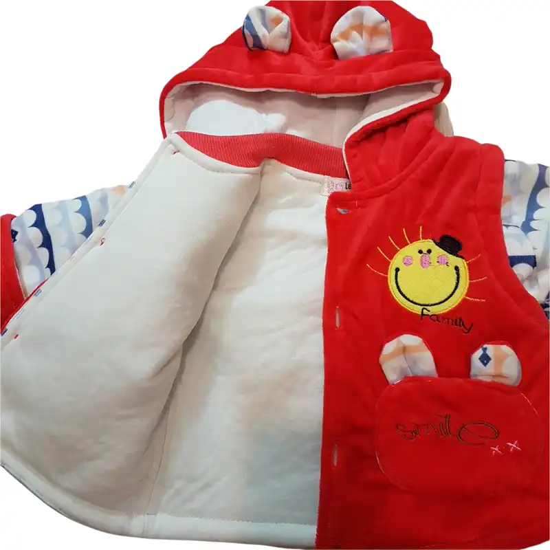 ست کاپشن و شلوار نوزادی طرح خورشید مدل ASH415 رنگ قرمز