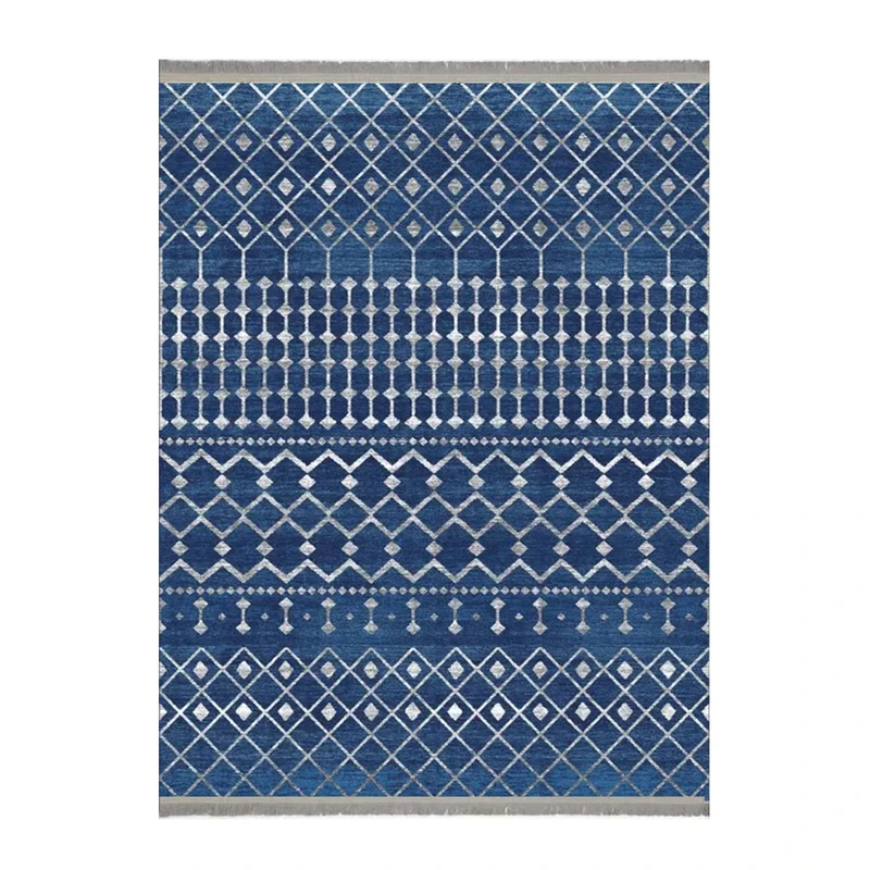 فرش ماشینی 1000 شانه زمینه آبی حاشیه طوسی هانوکس مدل مراکشی کد MHX.009.2