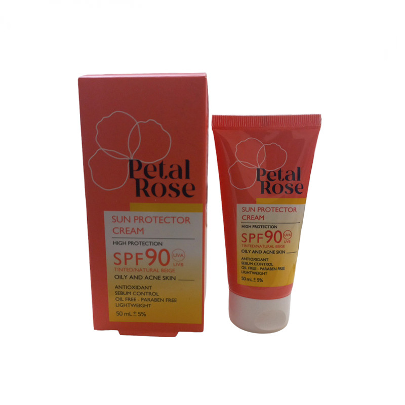 ضدآفتاب رنگی بژ طبیعی SPF90 پتال رز مدل High Protection مناسب پوست چرب حجم 50 میلی لیتر ضدآفتاب رنگی بژ طبیعی SPF90 پتال رز مدل High Protection مناسب پوست چرب حجم 50 میلی لیتر