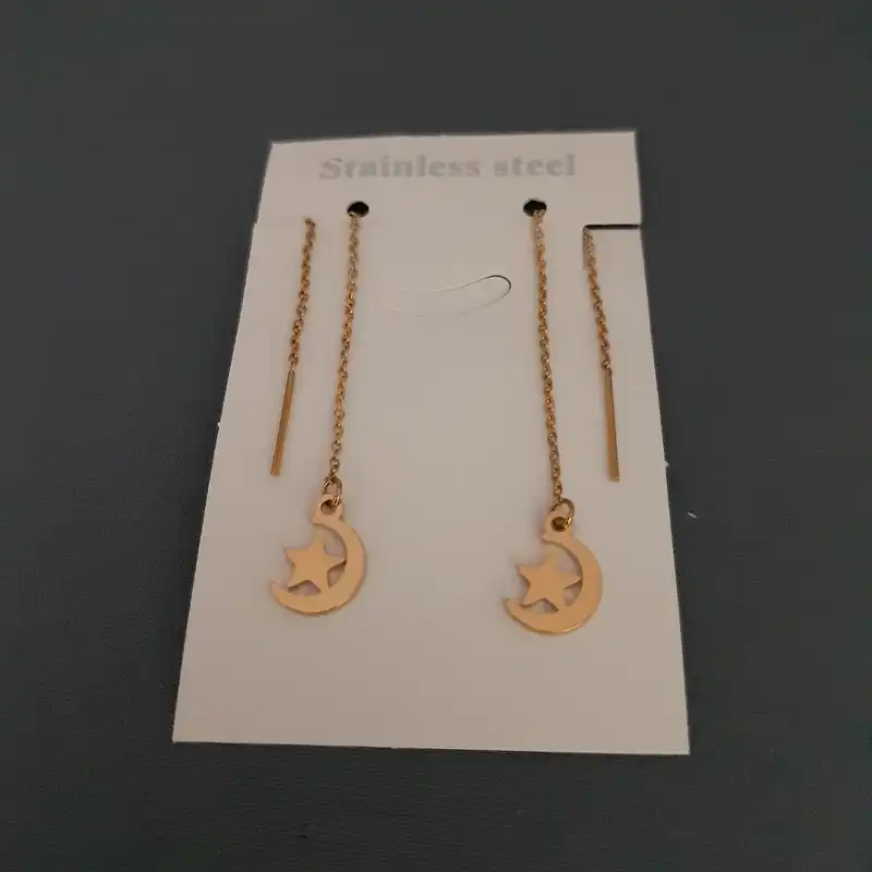 گوشواره زنانه مدل بخیه ای طرح ماه و ستاره