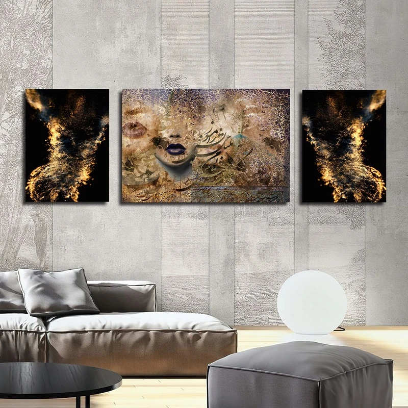 تابلو شاسی بکلیت طرح خط نستعلیق و شعر ایرانی مدل SH-2535 مجموعه 3 عددی