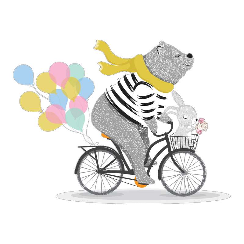 استیکر دیواری کودک گراسیپا مدل خرس و دوچرخه
