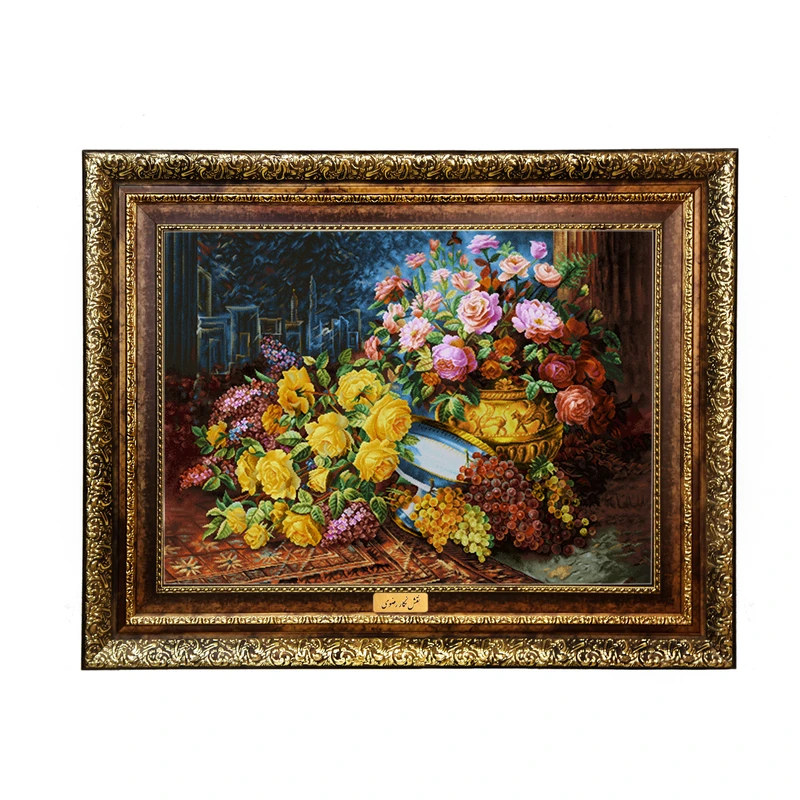 تابلو فرش ماشینی نقش نگار رضوی طرح گل کد 2288H