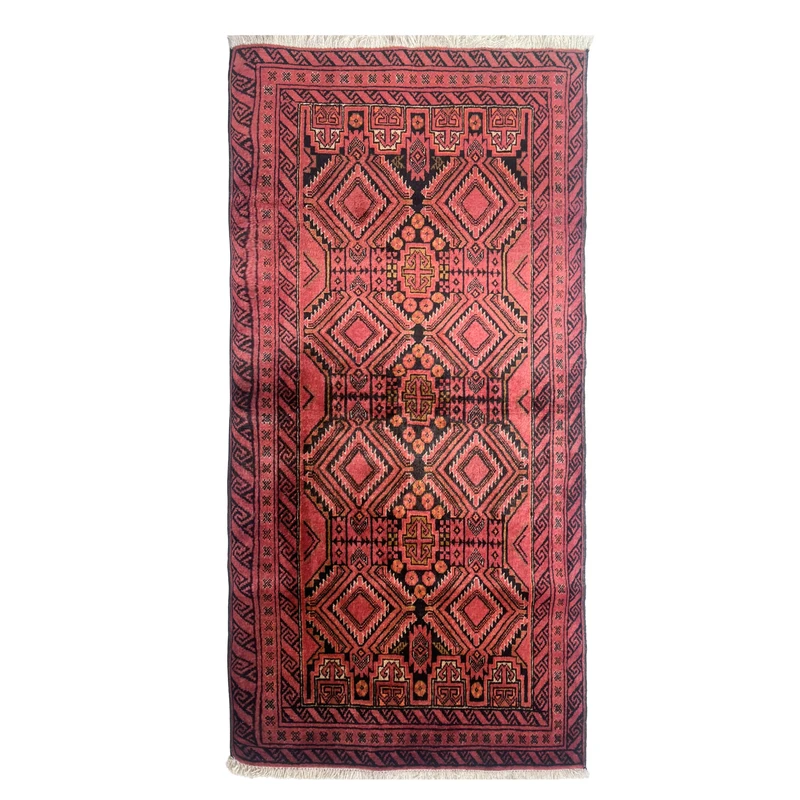 فرش دستبافت  کناره پنج متری طرح ترکمن زمینه قرمز کد NKP.RJ18