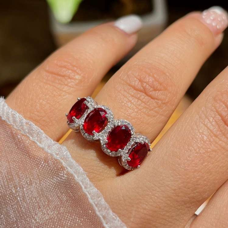 انگشتر نقره زنانه مدل یاقوت سرخ چهار تایی BARF 24