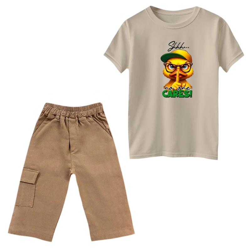 ست تی‌شرت و شلوارک دخترانه مدل اردک