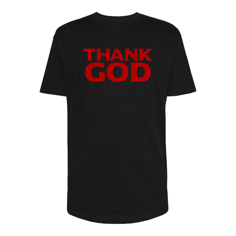 تی شرت لانگ زنانه آستین کوتاه مدل THANK GOD کد P027 رنگ مشکی