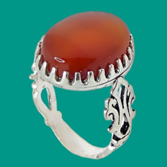 انگشتر نقره مردانه مدل سنگ عقیق رضوی رکاب دست ساز کد 8500 -  - 8