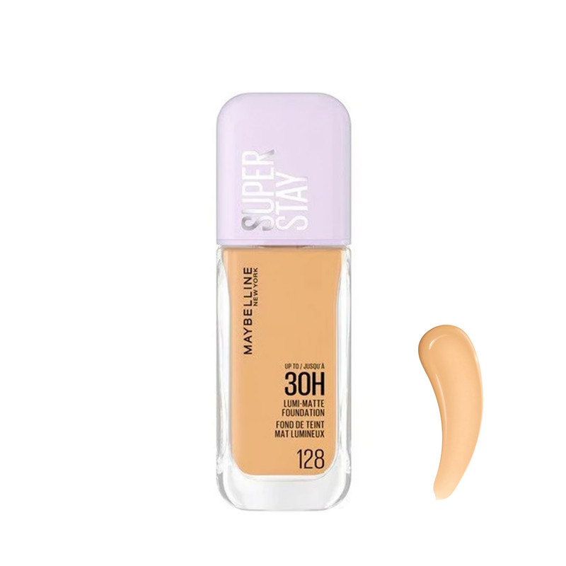 کرم پودر مایع میبلین مدل Super Stay 30H Lumi-Matte شماره 128حجم 30 میلی‌لیتر با کاور متوسط و ماندگاری بالا