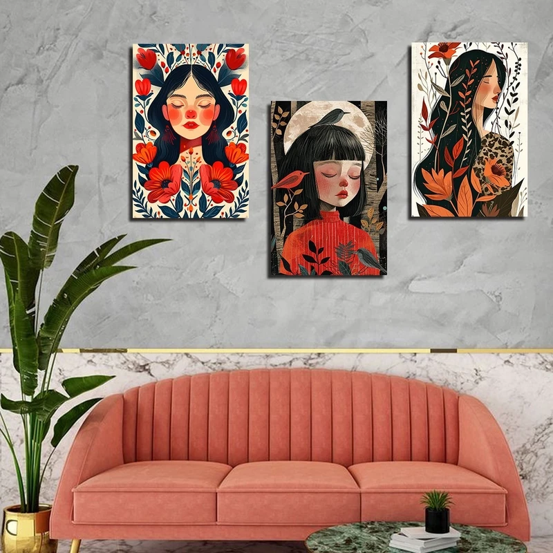 تابلو شاسی بکلیت طرح نقاشی فانتزی مدل SH-2317 مجموعه 3 عددی