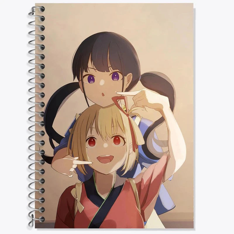 دفتر زبان 50 برگ خندالو مدل سه خط طرح تاکینا و چیساتو انیمه لیکوریس ریکویل Lycoris Recoil کد 22985