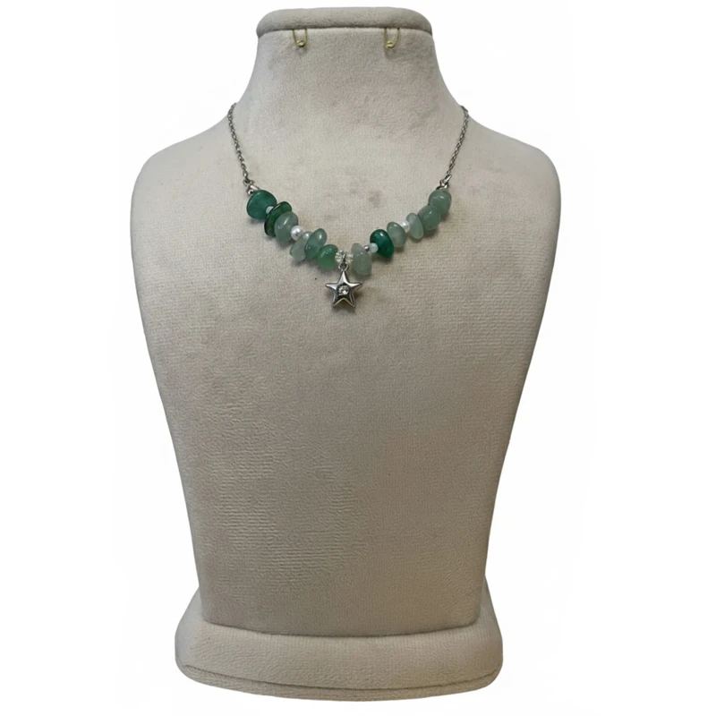 گردنبند زنانه مدل سنگ آونتورین با آویز ستاره