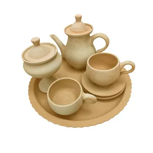 سرویس چای خوری نه پارچه سفالی خام مدل S26