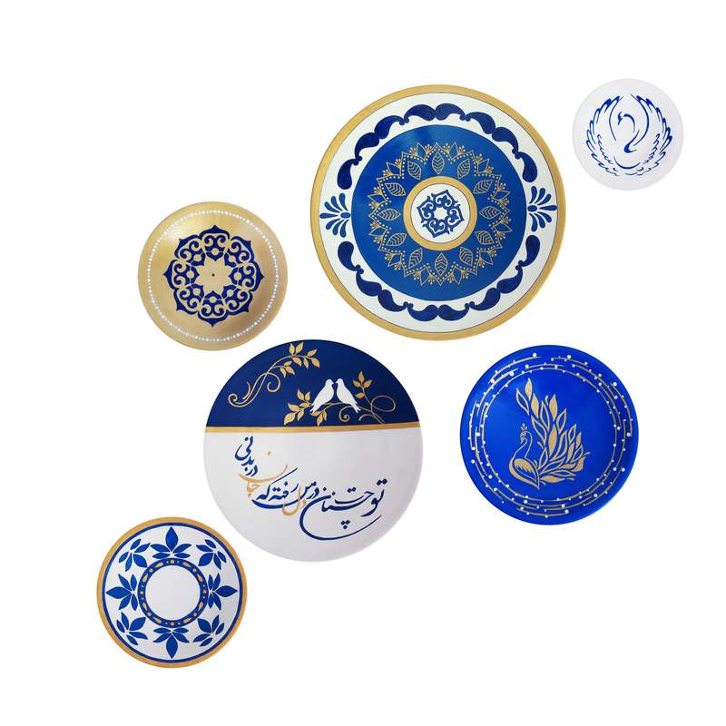 بشقاب دیوارکوب سفالی طرح هندسی کد S 039 مجموعه 6 عددی