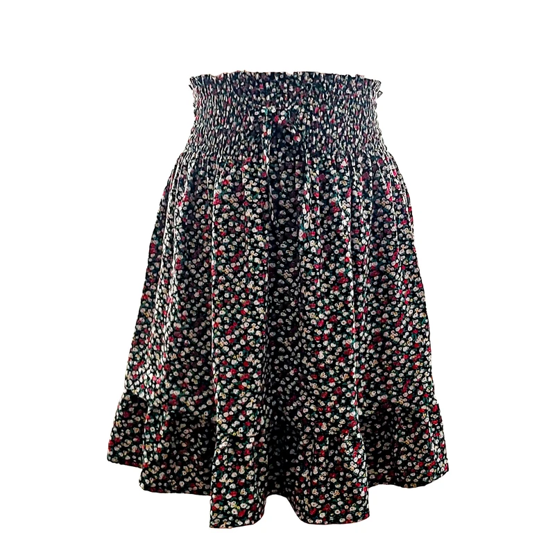 دامن چین‌دار زنانه مدل کمر کش طرح گلریز کد 08