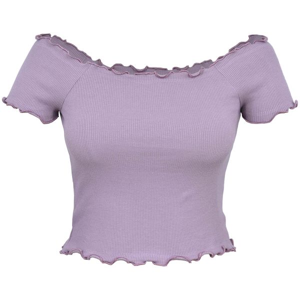 کراپ تی‌شرت آستین تا روی شانه زنانه دل آویز مدل H394