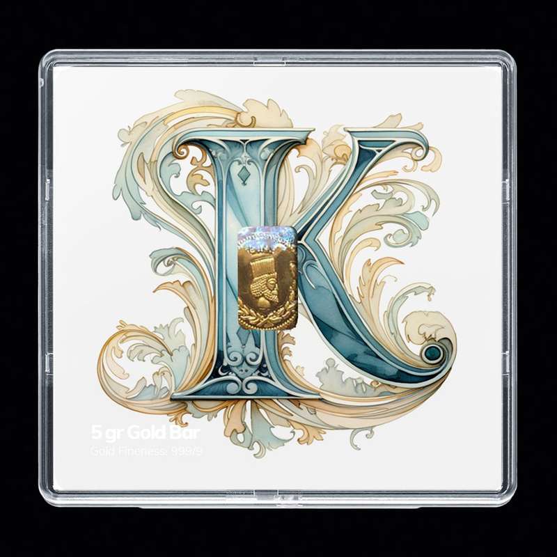 شمش طلا 24 عیار مدوپد مدل حرف K کد SH-10654 شمش طلا 24 عیار مدوپد مدل حرف K کد SH-10654