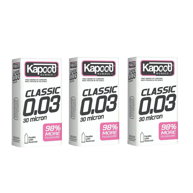 کاندوم کلاسیک کاپوت مدل 0.03 سه بسته 12 عددی