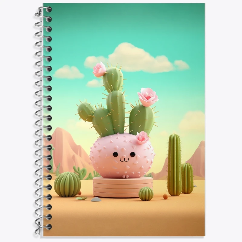 دفتر زبان 50 برگ خندالو مدل سه خط طرح کاکتوس کد F2682