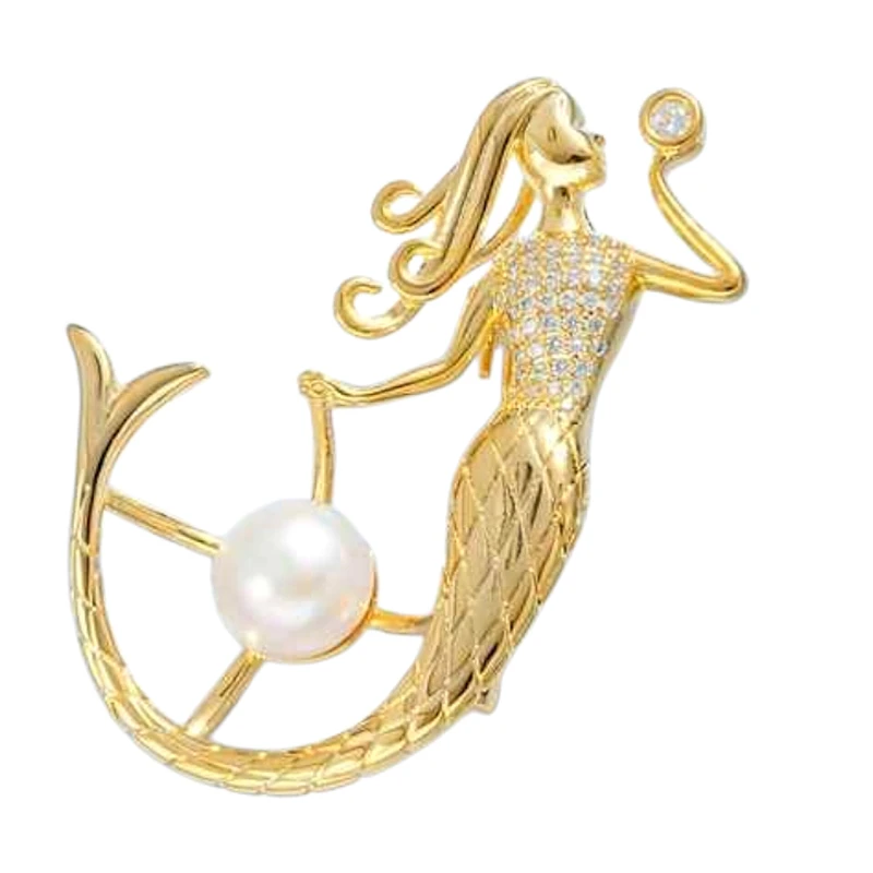 گل سینه زنانه مدل پری دریایی نگینی طرح گوی مروارید کد ngr402