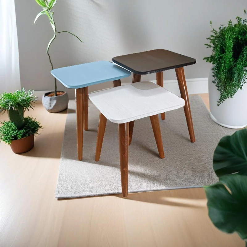  میز عسلی مربع مدل لیون 322 کد 27 مجموعه سه عددی