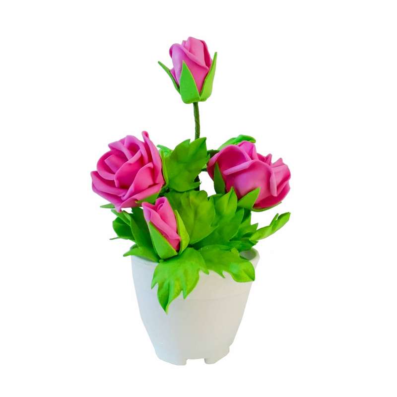 گلدان با گل مصنوعی مدل رز بوته ای